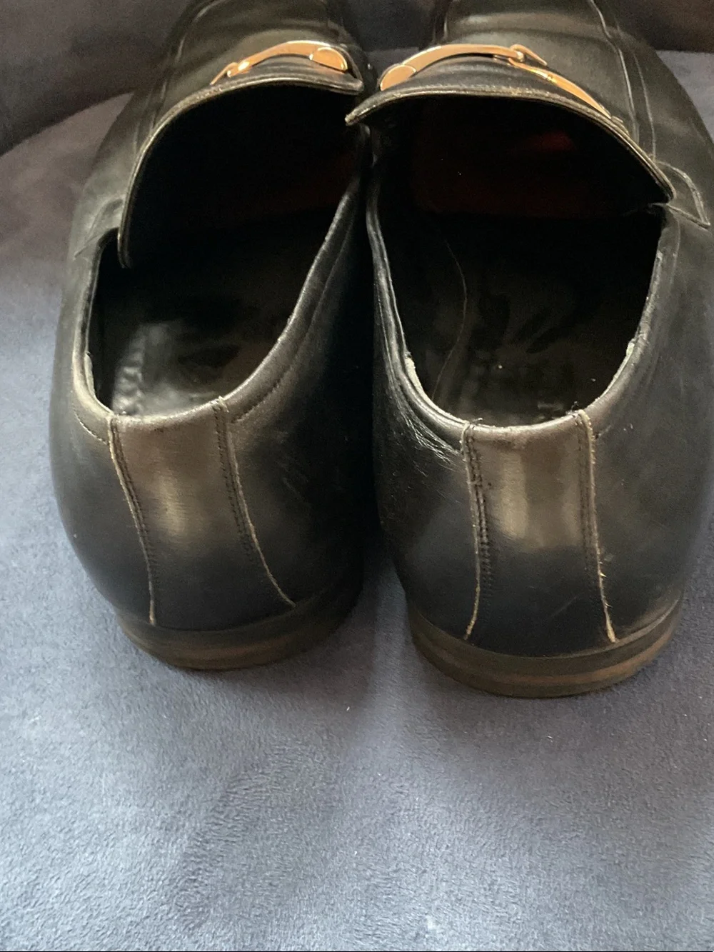 Gucci Black Leather Silver Bit Slip-On Loafers